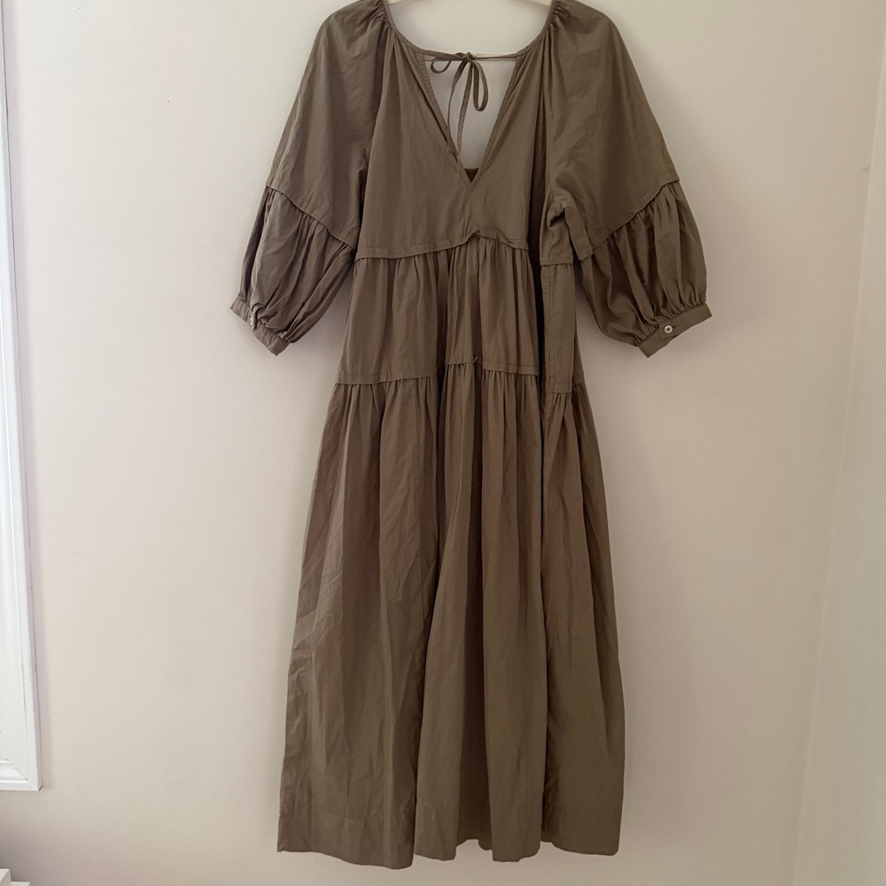 Free People Syd Poplin Midi Dress Tiered Puff Sleeve Womens Size S - Picture 10 of 10